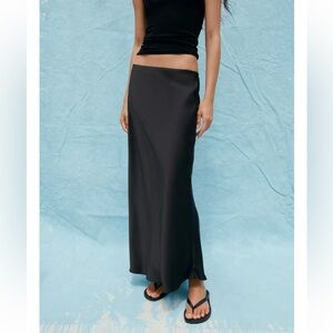 Satin Effect Midi Skirt, Black, Zara, S